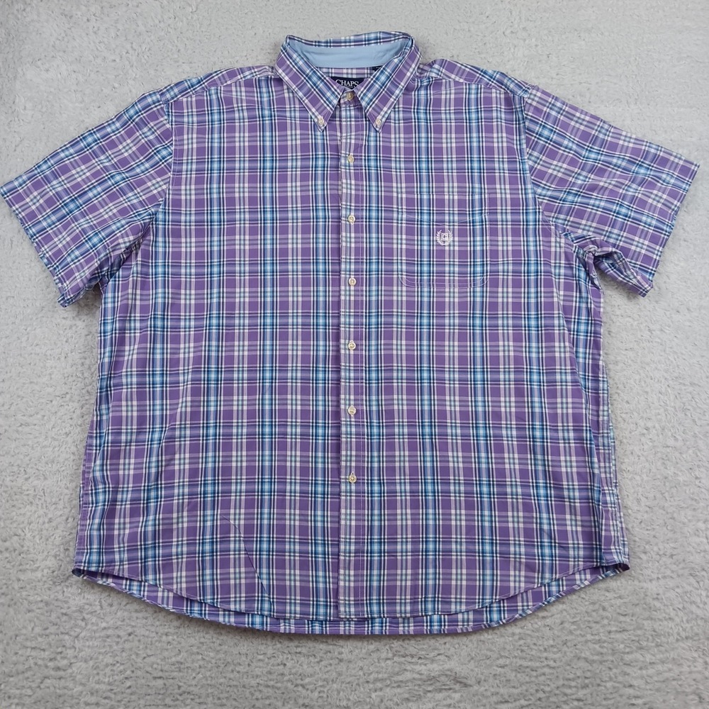 Chaps Button Down Shirt Mens 3XB Purple Plaid Short Sleeve Easy Care